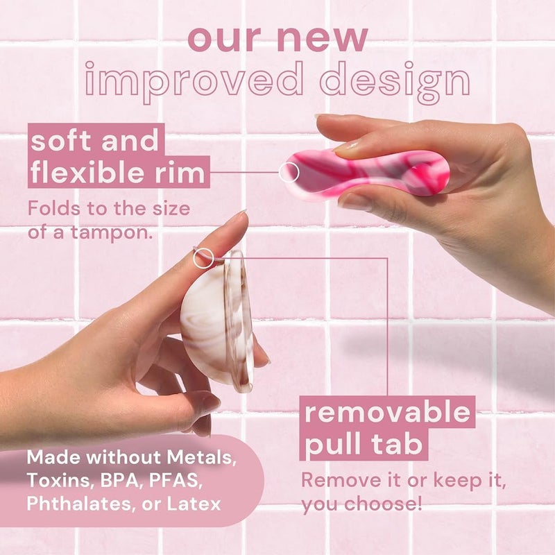 Bodyotics حزمة قرص الحيض القابل لإعادة الاستخدام وزيت التشحيم الشخصي - 2 قرص سيليكون للحيض (صغير وكبير، بيج/وردي)، يمكن ارتداؤه حتى 12 ساعة، زيت تشحيم مائي مناسب للسيليكون للنساء والأزواج - Image 3